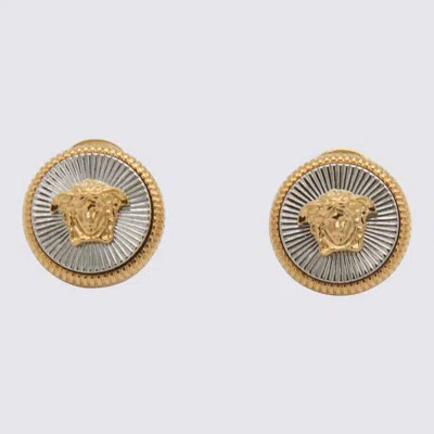 Versace Gold- Tone And Silver Metal Medusa Earrings In Golden
