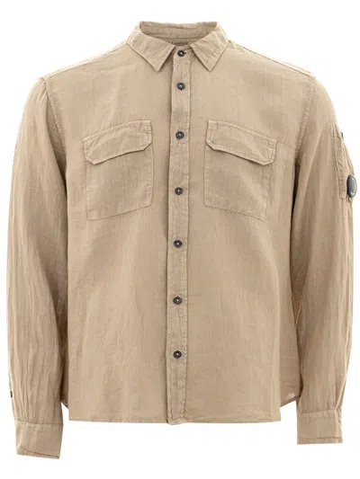 C.p. Company Beige Relaxed Fit Linen Shirt