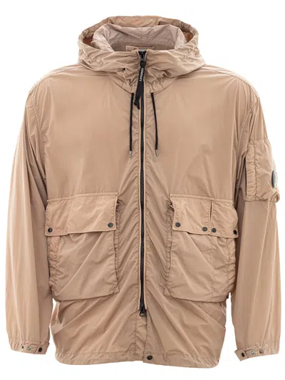 C.p. Company Hazelnut Technical Fabric Hodded Jacket In Beige