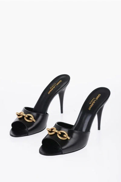 Saint Laurent Gippy Chain Kitten-heel Slide Sandals In Nero