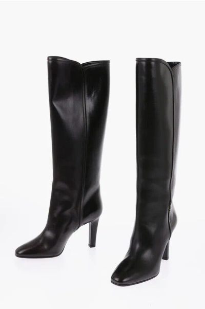 Saint Laurent Jane Embellished Leather Knee Boots In Black