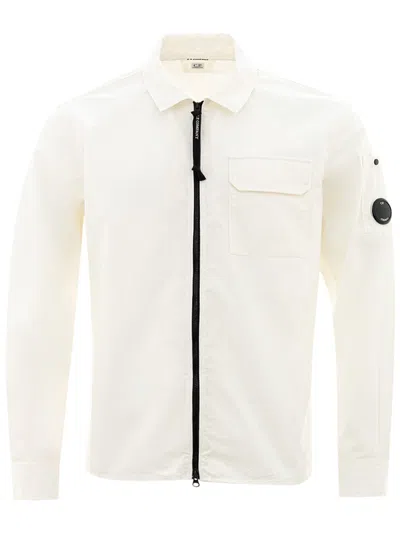 C.p. Company White Zip Overshirt In Neutral
