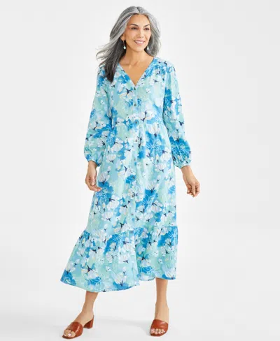 Style & Co Women's Printed Tiered Midi Dress, Regular & Petite, Created For Macy's In Arles Floral Teal
