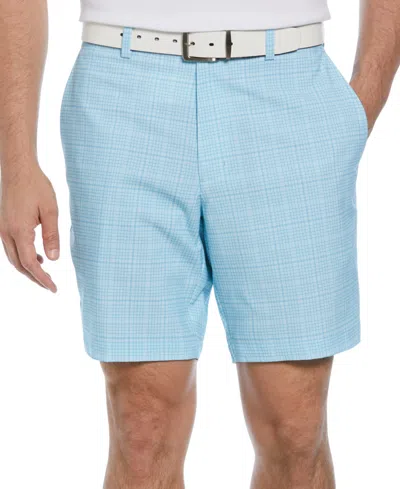 Pga Tour Men's Check Print Performance 8" Golf Shorts In Cyan Blue