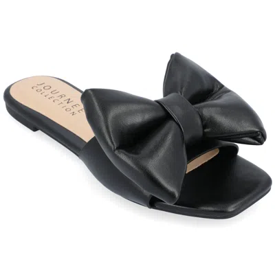 Journee Collection Women's Fayre Wide Width Oversized Bow Slip On Flat Sandals In Black