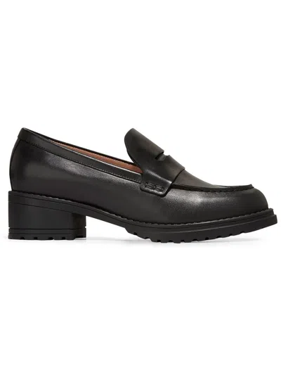 Cole Haan Camea Lug Loafer Womens Leather Embossed Loafer Heels In Black