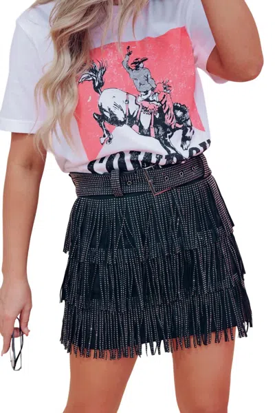 Nylon Apparel Rhinestone Diva Fringe Skirt In Black