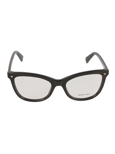 Bottega Veneta Square Frame Glasses In Black/transparent