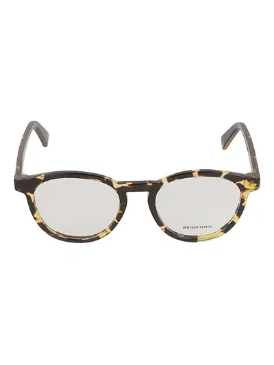 Bottega Veneta Flame Effect Round Frame Glasses In Havana/transparent