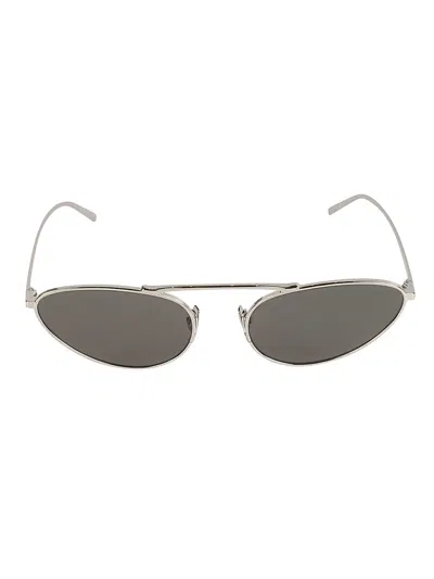 Saint Laurent Oval Frame Sunglasses In Silver/grey