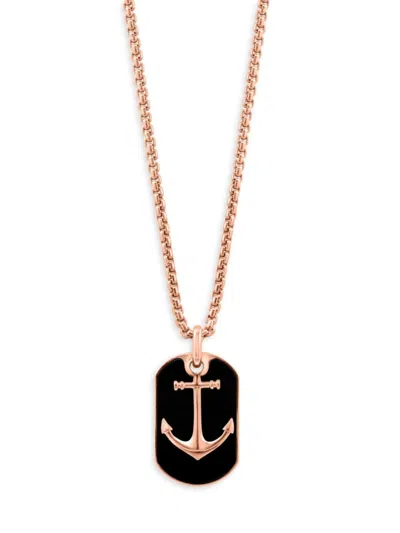 Effy Men's 14k Rose Goldplated Sterling Silver & Onyx Anchor Pendant Necklace