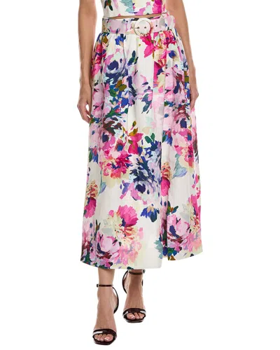 Nicholas Daphne Belted Floral-print Linen-blend Maxi Skirt In White