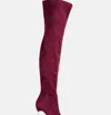 London Rag Jaynetts Stretch Suede Micro High Knee Boots In Red