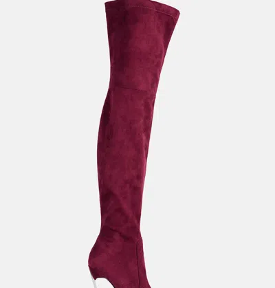 London Rag Jaynetts Stretch Suede Micro High Knee Boots In Red