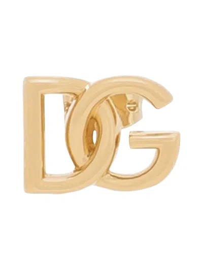 Dolce & Gabbana Logo Sterling Silver Stud Earrings In Yellow Gold