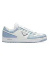 Prada Men's Downtown Leather Sneakers In White Light Blue
