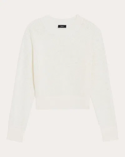 Theory Mini Pointelle Stitch Long-sleeve Pullover Top In White