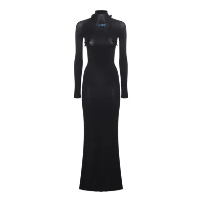 Off-white High-neck Long Dress In Black