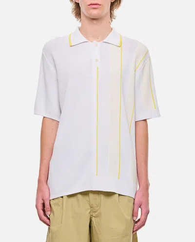 Jacquemus Men's Vertical Striped Polo Shirt In White