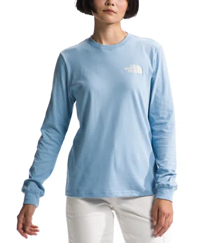 The North Face Box Logo T-shirt In Steel Blue,white Dune