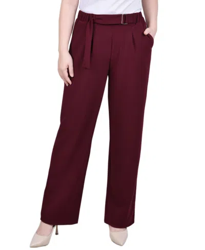 Ny Collection Petite Belted Scuba Crepe Pants In Maroon Banner