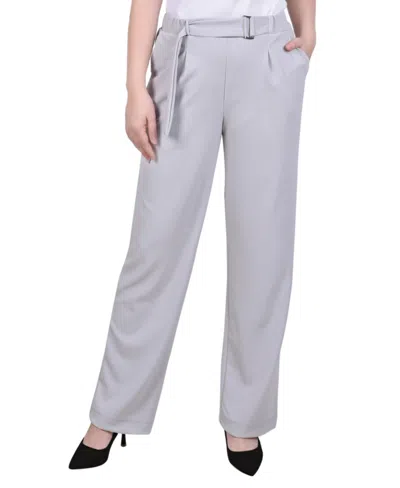 Ny Collection Petite Belted Scuba Crepe Pants In Gray Violet