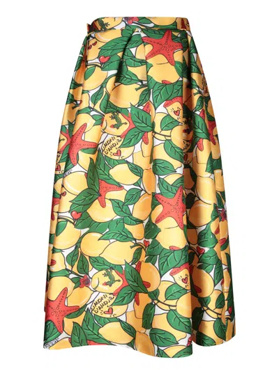 Alessandro Enriquez Long Skirt With Lemons Print In Yellow