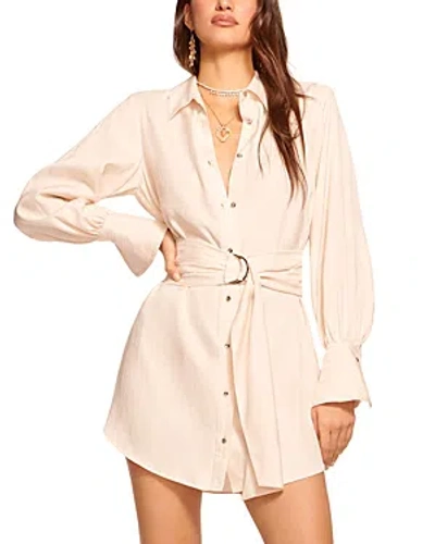 Ramy Brook Nellie Long Sleeve Belted Shirtdress In Light Sandstone Lurex Stripe