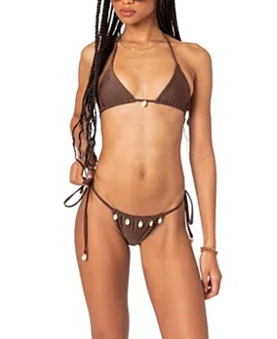 Edikted Puka Charm Side Tie Bikini Bottoms In Brown