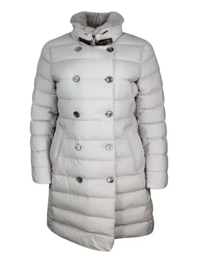 Moorer Double-breasted Down Coat Made Of Wool And Cashmere Padded With Soft Goose Down In Ivory