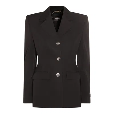 Versace Tailored Blazer With Notched Lapels And Structured Shoulders In Black