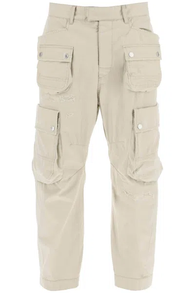 Dsquared2 Multi-pocket Cotton Twill Cargo Trousers In Beige