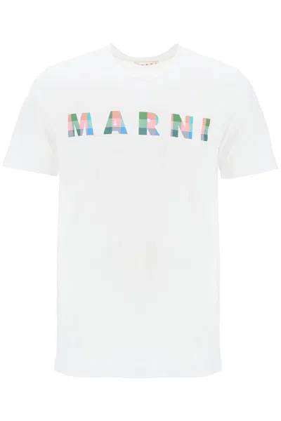 Marni "checked Logo T-shirt With Square In White