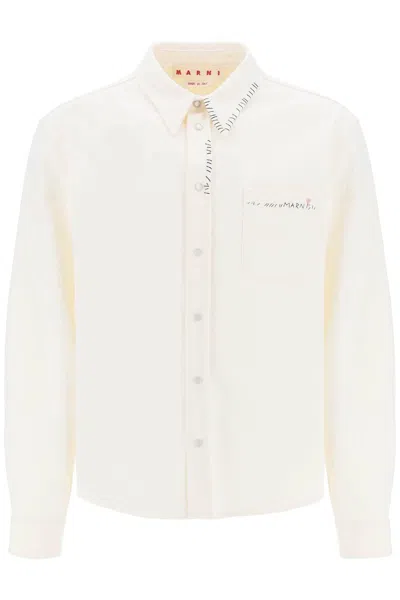 Marni Cotton Drill Overshirt In Eight In White