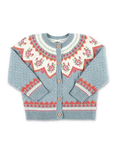 Bonton Kids' Jacquard-pattern Cotton-blend Cardigan In Blue