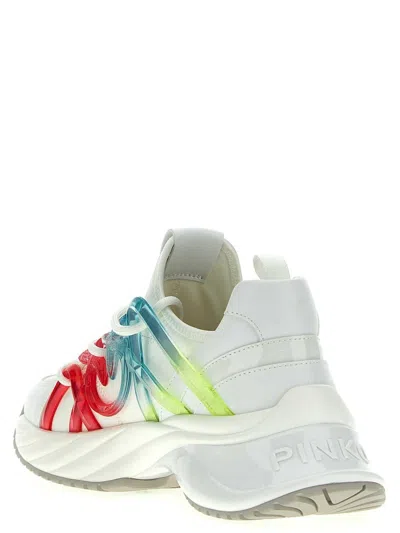 Pinko White And Multicolour Leather Ariel Sneakers In White/multi