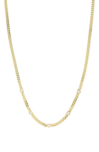 Chloe & Madison Chloe And Madison 14k Over Silver Cz Heart Curb Necklace In Gold