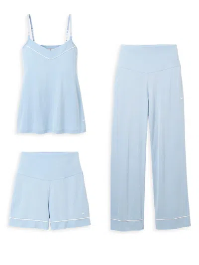 Petite Plume The Basics Maternity Camisole, Shorts & Pants Set, 3-piece In Blue