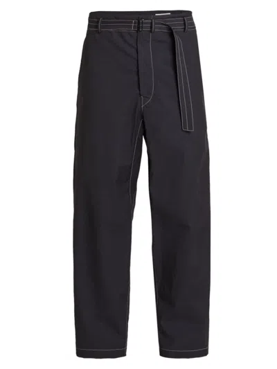 Lemaire Cotton Belted Carrot Trousers In Black