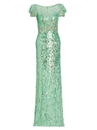 Jenny Packham Sungem Sequin-embellished Gown In Mint