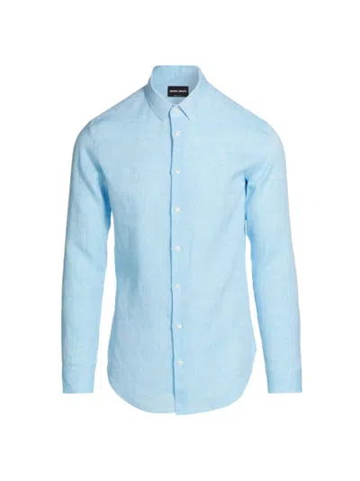 Giorgio Armani Men's Linen Button-front Shirt In Blue