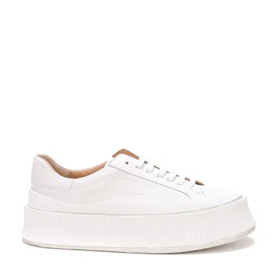 Jil Sander Leather Trainer In White