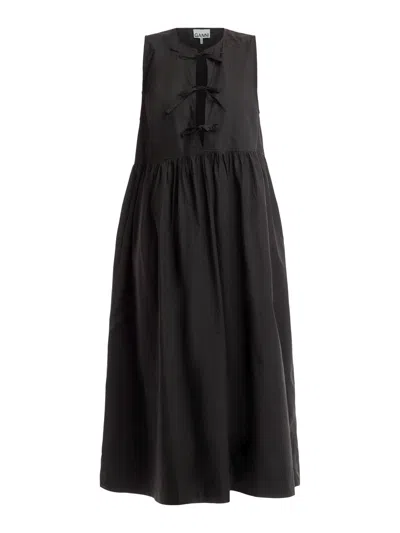 Ganni Cotton Poplin Midi Dress In Black