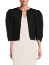 Akris Maya Puff-sleeve Linen Short Jacket In Black