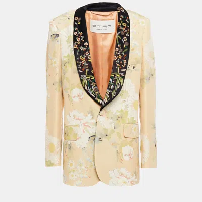 Pre-owned Etro Beige Floral Print Silk Embroidered Blazer M (it 44)