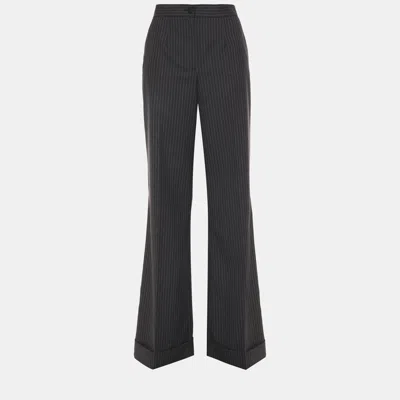 Pre-owned Dolce & Gabbana Black Striped Wool Wide Leg Pants M (it 42)