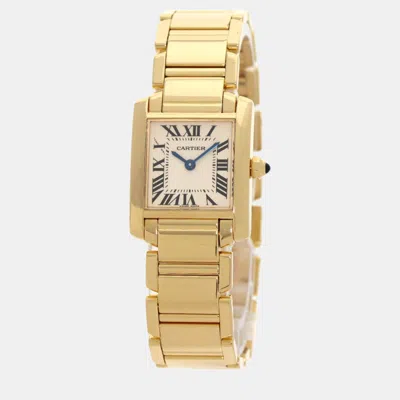 Pre-owned Cartier White 18k Yellow Gold Tank Francaise W50002n2 Quartz Women's Wristwatch 20 Mm