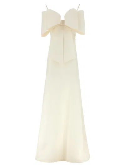 Mach & Mach Le Cadeau Silk Organza Long Dress In White