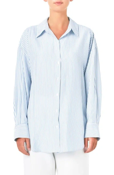 Grey Lab Stripe Button-up Shirt In Blue