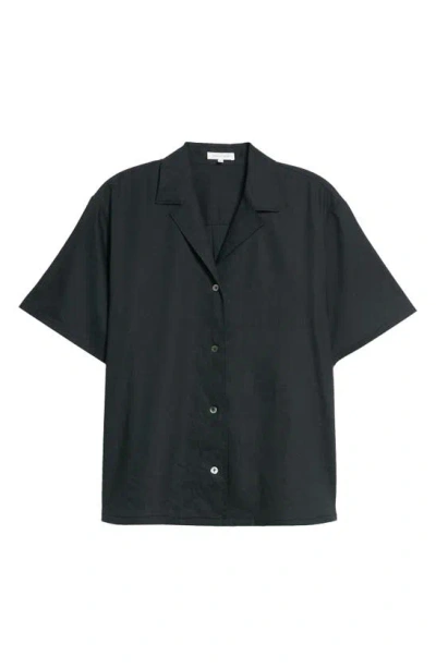 Rebecca Taylor Cabana Short Sleeve Linen Blend Shirt In Black